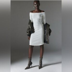 NWT SILENCE + NOISE Cookie Cozy Off-The-Shoulder MIDI Dress in Cream